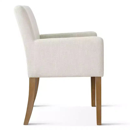 Set da pranzo da 9 pezzi con prolunga, include 6 sedie senza braccioli e 2 poltrone in lino neutro, gambe in legno massello, stile moderno-Panipeachy