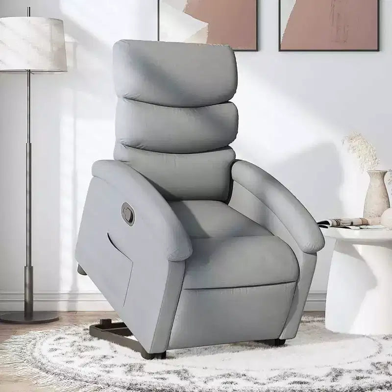 Poltrona Reclinabile Power Lift per Anziani - Tessuto Grigio Chiaro con Alzata Elettrica & Tasca Laterale
