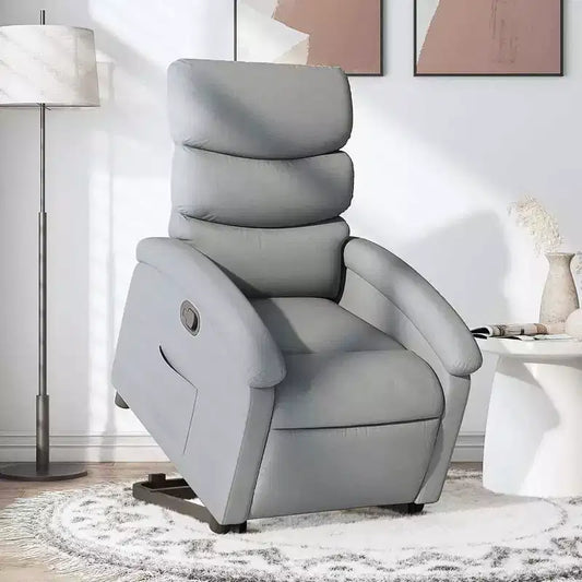 Poltrona Reclinabile Power Lift per Anziani - Tessuto Grigio Chiaro con Alzata Elettrica & Tasca Laterale