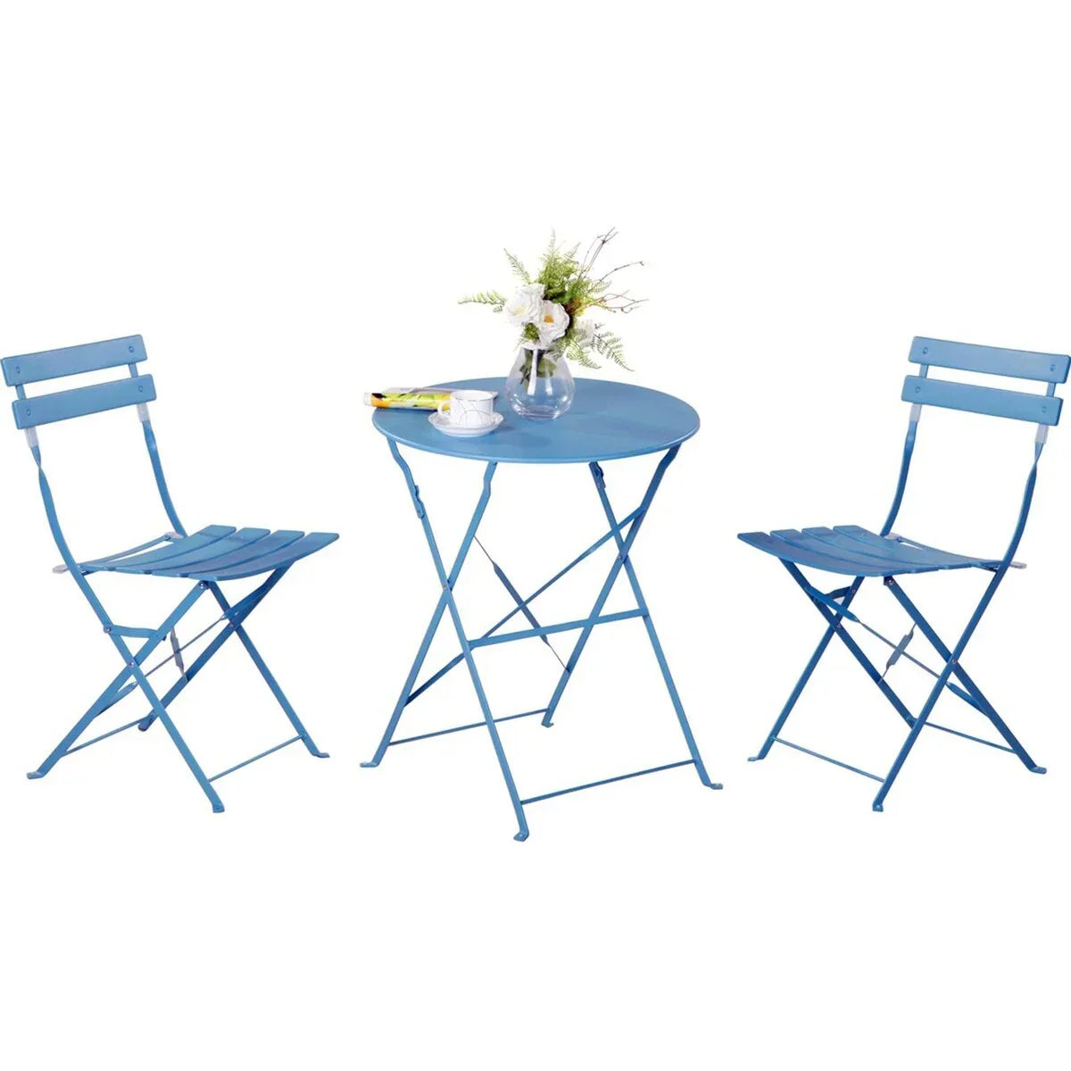 Ensemble bistrot pliant en métal 3 pièces, salon de conversation intérieur/extérieur résistant aux intempéries pour patio, cour, jardin