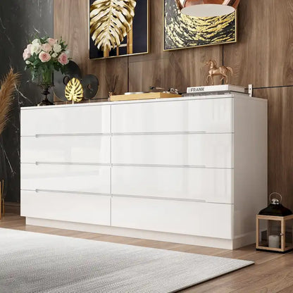 Comò lucido 63" con luce, con 8 cassetti e ampio piano d'appoggio