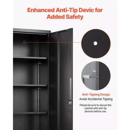 Armoire de Rangement Métallique VEVOR, Meuble de Rangement Verrouillable en Acier de 175 cm avec 4 Étagères Réglables, 2 Portes Magnétiques, 2 Clés, 5 Niveaux de Rangement pour Outils, Noir