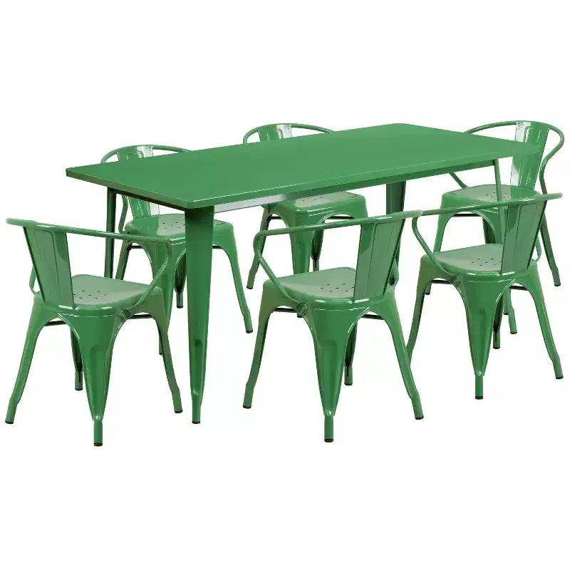 Ensemble table rectangulaire en métal qualité commerciale Emma et Oliver avec 6 chaises avec accoudoirs, pour l'intérieur et l'extérieur