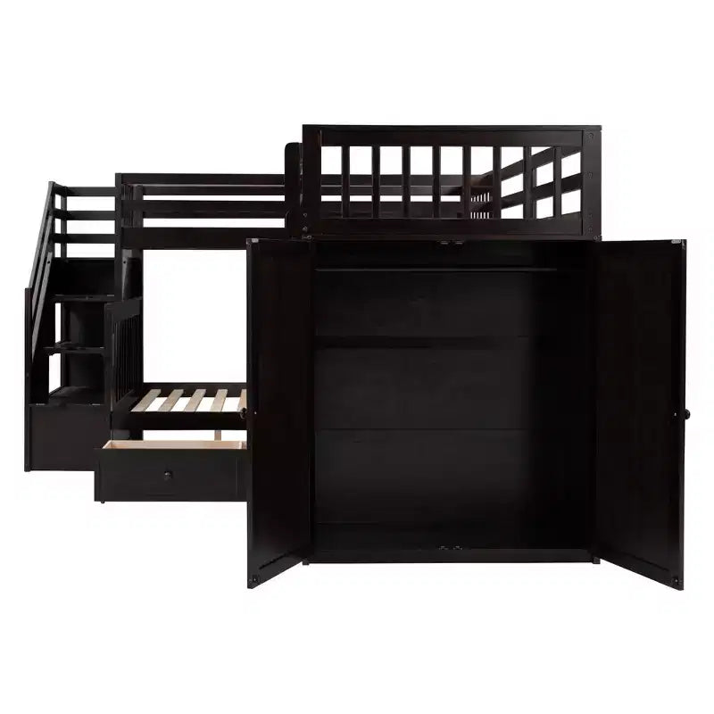 Lit superposé en L Whisen Modern Design (jumeau sur grand) avec 3 tiroirs, bureau portable et armoire