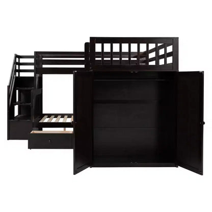 Lit superposé en L Whisen Modern Design (jumeau sur grand) avec 3 tiroirs, bureau portable et armoire