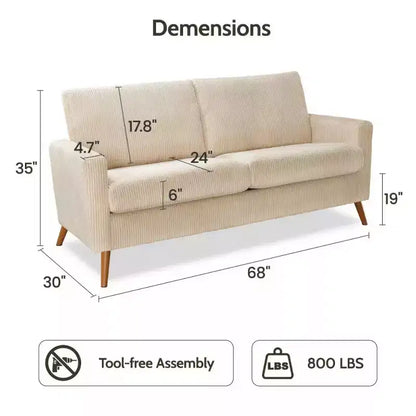 Divanetto moderno imbottito da 68 pollici con seduta profonda 24 pollici e braccioli imbottiti
