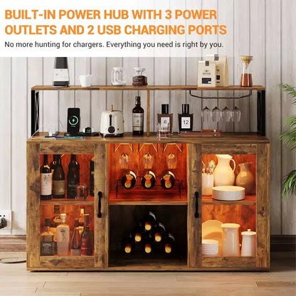 Mobile Bar per la Casa, Mobile Bar con Prese di Corrente, Porta Bicchieri, Mobile Vino con Vani Portaoggetti, Mobile Vino con Ripiani per Cucina e Casa