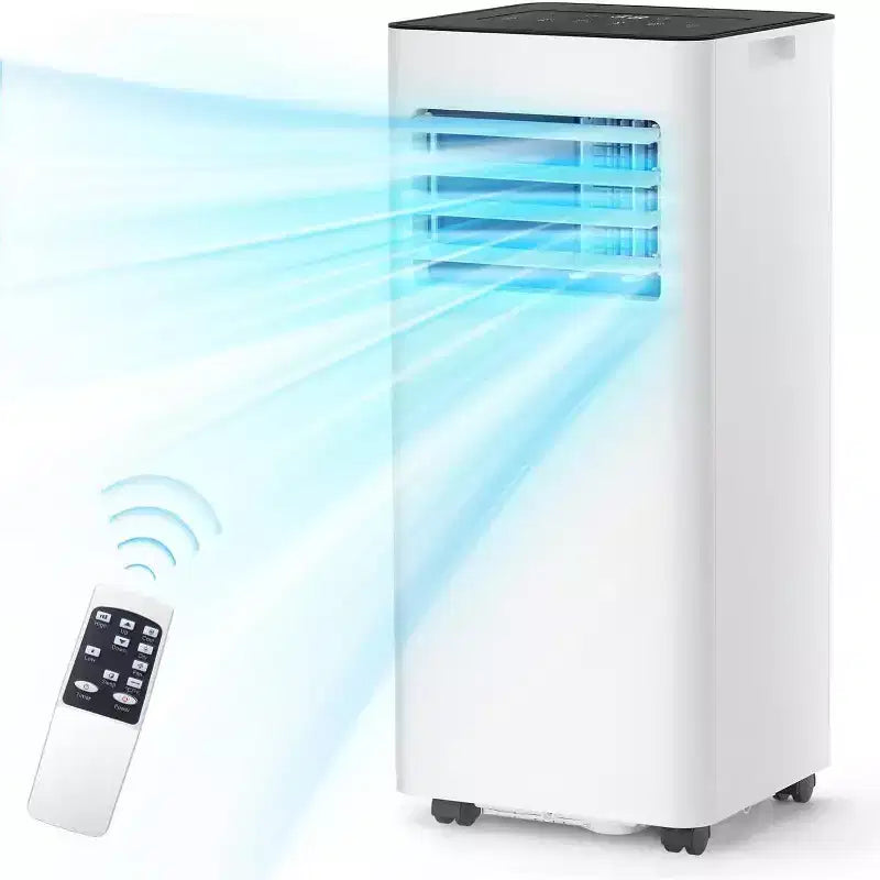 Climatiseur portable, 8000 BTU, 3 modes et 2 vitesses avec télécommande, minuterie 24h pour chambre/bureau, blanc
