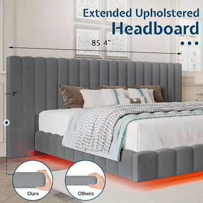 AMERLIFE Letto Imbottito con Luci LED, Design Flottante, Supporto a Doghe Solide