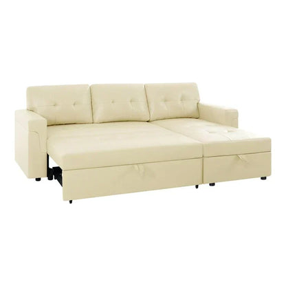 Divano componibile convertibile reversibile con letto estraibile, chaise longue con contenitore nascosto e gambe durevoli