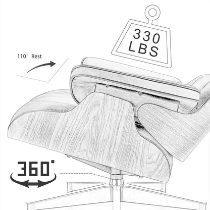 Chaise longue et pouf d'appoint en cuir pleine fleur de style Mid-century