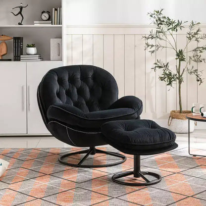 Fauteuil d'appoint en velours Okak avec pouf, fauteuil de salon moderne de style scandinave sans accoudoirs, fauteuil d'appoint doux et confortable pour regarder la télévision, jouer à des jeux