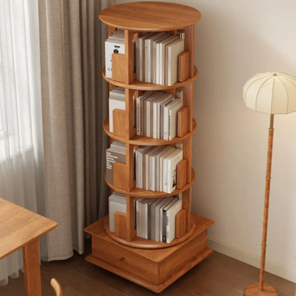 Bibliothèque verticale ouverte à l'arrière en hévéa pivotante avec tiroir