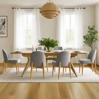 Ensemble de salle à manger 7 pièces, table à tréteaux extensible de 198-244 cm avec chaises rembourrées et pieds en bois massif - Panipeachy