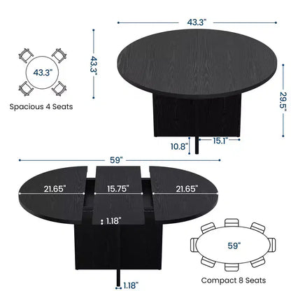 Tavolo da pranzo rotondo allungabile da 43,3''-59'' per 4-8 persone, moderno tavolo da pranzo ovale da cucina con prolunghe rimovibili, tavolo da pranzo per sala da pranzo, cucina