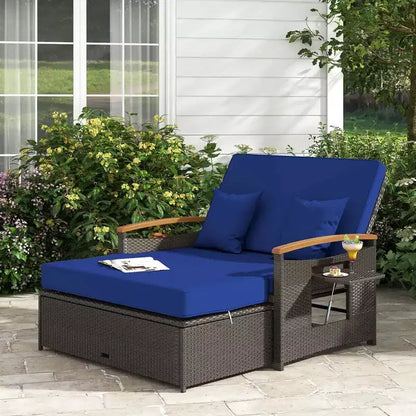 Set divano letto in rattan per esterni Costway con divanetto imbottito e poggiapiedi contenitore per veranda Beige/Blu marino/Rosso/Turchese/Nero/Grigio