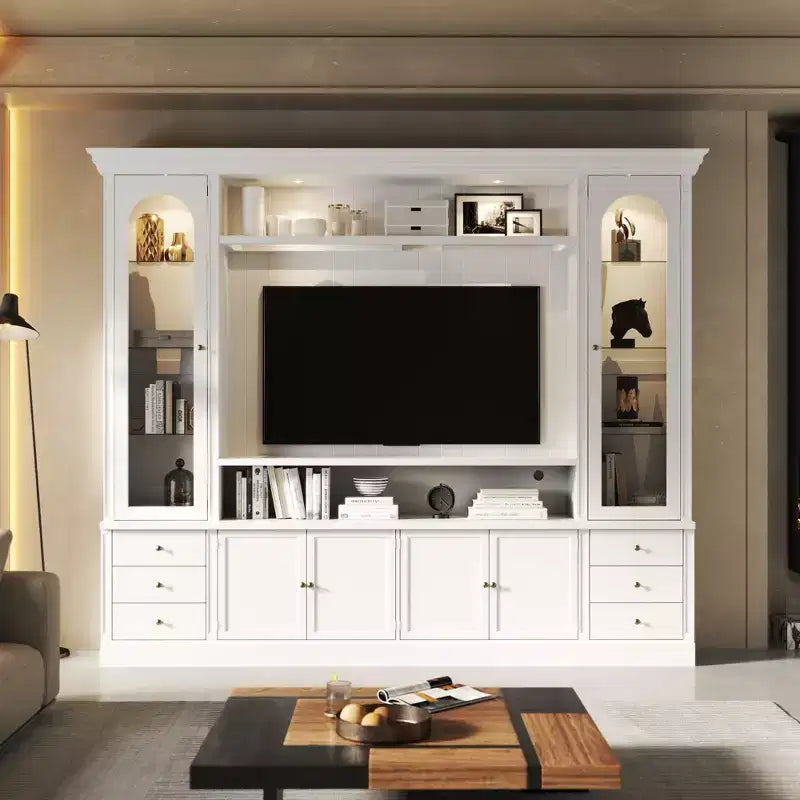 Famapy Mobile TV Bianco - Ampio Porta TV con Ante e Faretti LED per Soggiorno