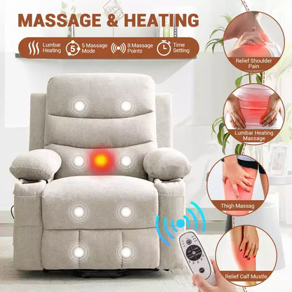 Fauteuil inclinable électrique releveur, fauteuils inclinables électriques pour personnes âgées avec fonction chauffante et massante, aide à la levée, porte-gobelets, poche latérale, pour salon
