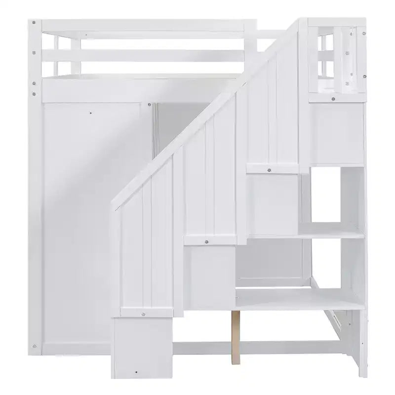 Letto a soppalco intero in pile orsetto con mensola portaoggetti e cassetti, letto a soppalco alto in legno con scrivania versatile per camera da letto