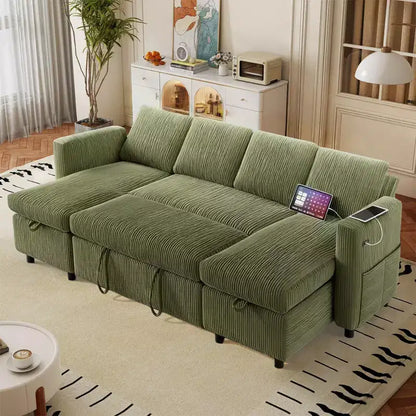 Divano letto estraibile a quattro posti Dyonery da 105 pollici con contenitore, tasche laterali, schienale regolabile, convertibile