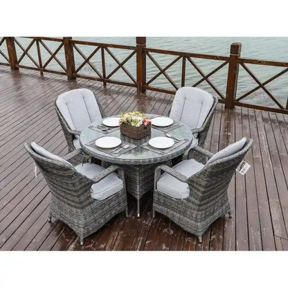 Set da pranzo rotondo in vimini da esterno da 5 pezzi con 4 poltrone